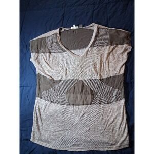 Miss Me Y2k Short Sleeve‎ Top Size Woman's Small Beige & grey Striped